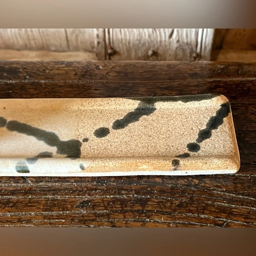 Butter Server / Sled LEN LINDSAY Signed Stoneware Glazed Pottery Vintage 80s